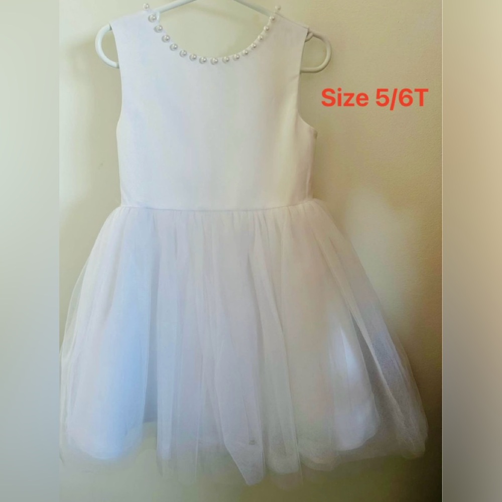 Flower girl White Dress with Pearl Accents